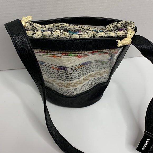 Express | Black Leather Lined Clear Bucket Bag Satchel | Boho Interior Event Bag - Picture 2 of 10